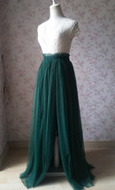 Dark Green Slit Tulle Maxi Skirt Bridesmaid Custom Plus Size Tulle Skirt Outfit image 3
