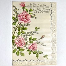 Vintage 1958 Wedding Wish Congratulations Greeting Card Roses - £7.95 GBP
