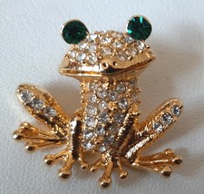 FROG Pin Tac Crystal and Green Rhinestones 1 Inch Tall 1 Inch Wide - £14.21 GBP