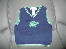 Janie and Jack Layette Navy Blue Turtle V-Neck Sweater Vest Size 3/6 Months EUC - £12.21 GBP