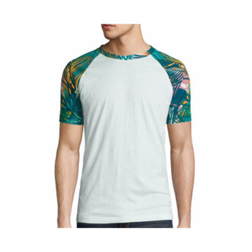 Arizona Men&#39;s Short Sleeve Crew Neck T-Shirt Green Palm Print Size X-Lar... - $14.50