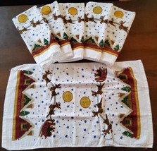 Christmas Dish Towel 6 Piece 100% Cotton Reindeer Sleigh 14.5x24.5 - £25.43 GBP