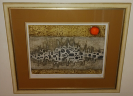 Mid Century Abstract Brutalist Cityscape Lithograph Signed Dated Matted &amp; Framed - $2,395.00