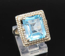 925 Silver - Vintage Double Twisted Rope Border Blue Topaz Ring Sz 8 - RG25400 - £30.51 GBP