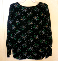 Ann Taylor Blouse Navy Floral sz L Elastic Stretch Accordion Style Sleev... - £9.94 GBP