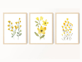 Yellow flowers wall prints, Wildflower Prints, Yellow wall art prints, set of 3 - £1.19 GBP