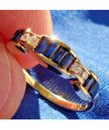 Earth mined Diamond Sapphire Deco Wedding Band Anniversary Ring Solid 18... - $1,895.25