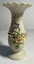 Vase  Lefton KW777 Antique Ivory Hand painted Roses Daisies Basket Weave 6 Ins. - £22.42 GBP