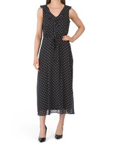 New Anne Klein Black Dots Chiffon Midi Flare Belted Dress Size 12 - £68.84 GBP