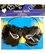 Fright Factory Fantasy Mask Black Yellow Feather Bird Vintage Halloween ... - £11.67 GBP