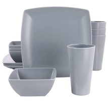 Gibson Home 12 Piece Grayson Melamine Square Dinnerware Set in Gray - £55.96 GBP