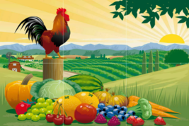 Country Autumn harvest sunrise farm garden rooster ceramic tile mural backsplash - £46.65 GBP+
