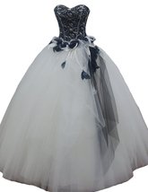 Kivary Custom Made Gothic White and Black Lace Beaded Prom Gowns Wedding Dresses - £143.31 GBP