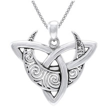 Celtic Moon Trinity Knot Pendant Necklace 14K White Gold Finish Silver 18&quot; Chain - £166.19 GBP