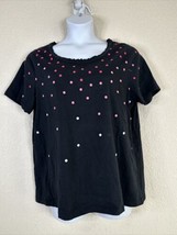 Liz &amp; Me Womens Plus Size 0X Black &amp; Pink Dot Ruffle Scoop T-shirt Short Sleeve - £10.48 GBP