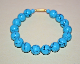 Blue Howlite Beaded Statement Bracelet Faux Turquoise Howlite Stone Beads - £9.22 GBP