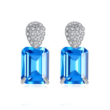 Earrings High-Grade Socialite 925 Silver Stud Earrings Blue Earrings Exquisite E - £21.58 GBP