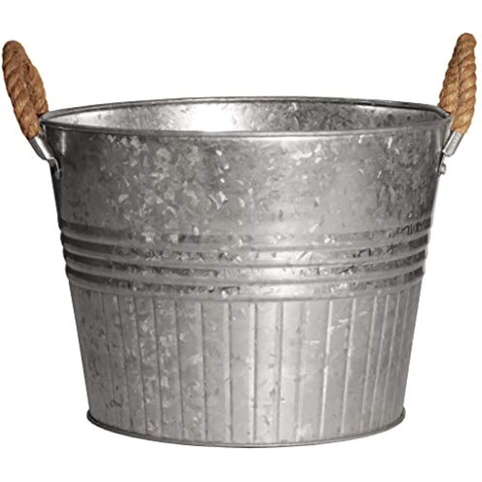 8&quot; Round Planter w/Rope Handles - Galvanized - $27.91