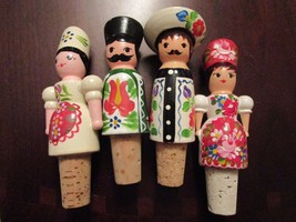 HUNGARY 4 CORK STOPPERS 4&quot; WOOD CARVING HANDPAINTED original - £66.80 GBP