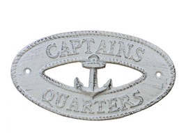 Whitewashed Cast Iron Captains Quarters with Anchor Sign 8&quot;&quot; - $11.99