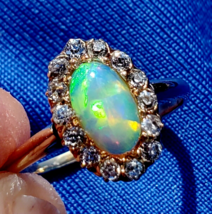 Opal Diamond Deco Gatsby era Engagement Ring Antique 14k Solid Gold Solitaire 5 - €3.873,42 EUR