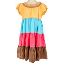 Hanna Andersson Girls Size 5-6 Dress Multicolor Tiered Short Sleeve Smocked Neck - £13.93 GBP
