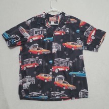 RJC Muscle Car Shirt Mens L Large button up all over Print Black Short Sleeve - £20.98 GBP