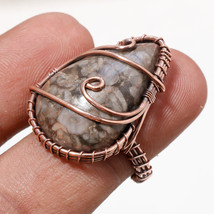 Black Fossil Coral Gemstone Handmade Copper Wire Wrap Ring Jewelry 7" SA 481 - $7.49