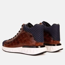 The Caesars Brown & Navy Leather High-Top Men Sneaker image 6