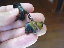 (an-ele-10) ELEPHANT Gray tan MARBLE carving Pendant NECKLACE FIGURINE g... - $7.70
