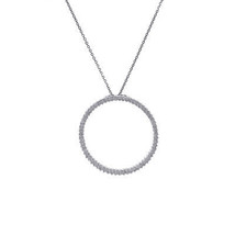 0.95 Carat Round Diamond Circle of Love Pendant on Rolo Link Chain 14K White Gol - $593.01