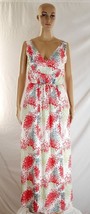 Lucky Brand Sleeveless V Neck Red Pink Floral Print Maxi Dress Womens Small New - £39.30 GBP