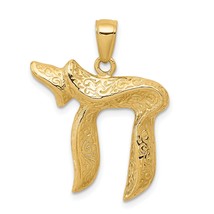 14K Yellow Gold Jewish Chai Pendant Charm Jewelry 27mm x 22mm - £178.89 GBP