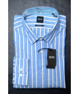 HUGO BOSS Uomo Lukas Regular Media Blu a Righe Cotone Casual Sport MAGLI... - $59.38