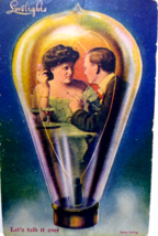 Victorian Couple Inside Light Bulb Postcard Let&#39;s Talk It Over Lovelights 1909 - £9.96 GBP