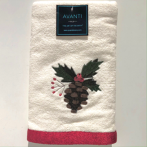 Avanti Linens Cardinal Hand Towel embroidered pine cone holly xmas 02186... - $14.99