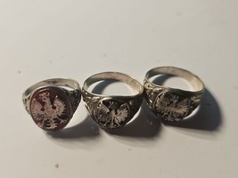 3x WWII WWI Polish Army Military sterling silver rings gent`s navy, air ... - $230.39