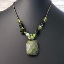Vintage Necklace Shades of Green with Statement Pendant - £11.00 GBP