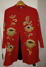 Indigo Moon women&#39;s Med button up jacket floral embroidered long boho hi... - $65.00