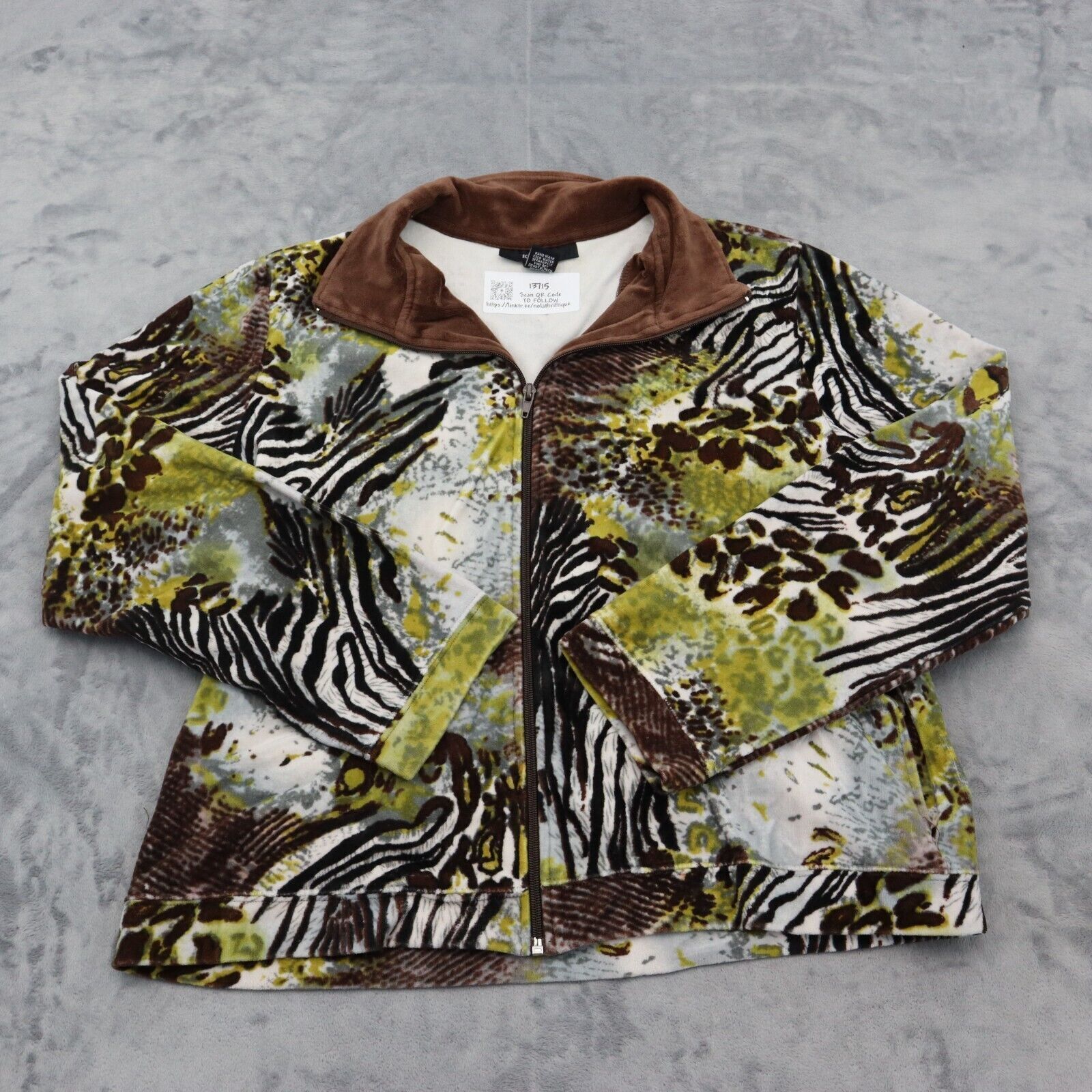 Kaktus Jacket Womens XL Green Animal Pattern Side Pocket Full Zip Shacke... - $17.94