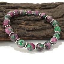 Ruby Zoisite Gemstone 8 mm Beads Stretch with Chakra Bracelet CSB-43 - £8.24 GBP