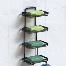 Soap Dish for Shower with Hooks, Stainless Steel 4 Tier Adhesive Soap Holder - £17.77 GBP