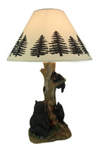 Playful Black Bears Climbing Pine Tree Rustic Table Lamp with Nightlight Base - £108.41 GBP