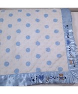 Just Born Baby Blanket Blue Minky Dot Bear I Love You &amp; Me Satin Securit... - $701.14 MXN
