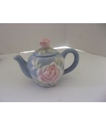 Miniature Tea Pot Blue with Pink Rose 4&quot; - $150.52 MXN