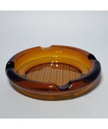 VTG Round MCM Amber 6.25&quot; Glass Ashtray Grid Waffle Bottom Cigarette Cigar - $16.95