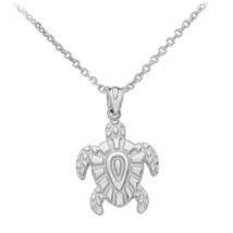 925 Sterling Silver Tribal Hawaiian Honu Green Sea Turtle Pendant Necklace - £25.53 GBP+