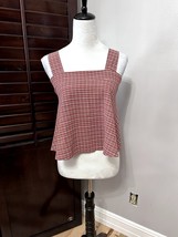 Torio Womens Crop Top Red White Plaid Sleeveless Square Neck Pleated Pul... - $21.29