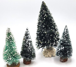 4 Bottle Brush Christmas Trees Snow Flocked Assorted Sizes Miniature Dec... - $19.99