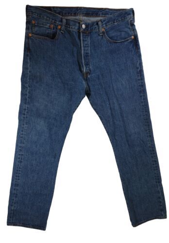 Levi&#39;s 501 Mens 38x34 Actual 38x32.5 Straight Leg Button Fly Dark Wash Blue - $19.39